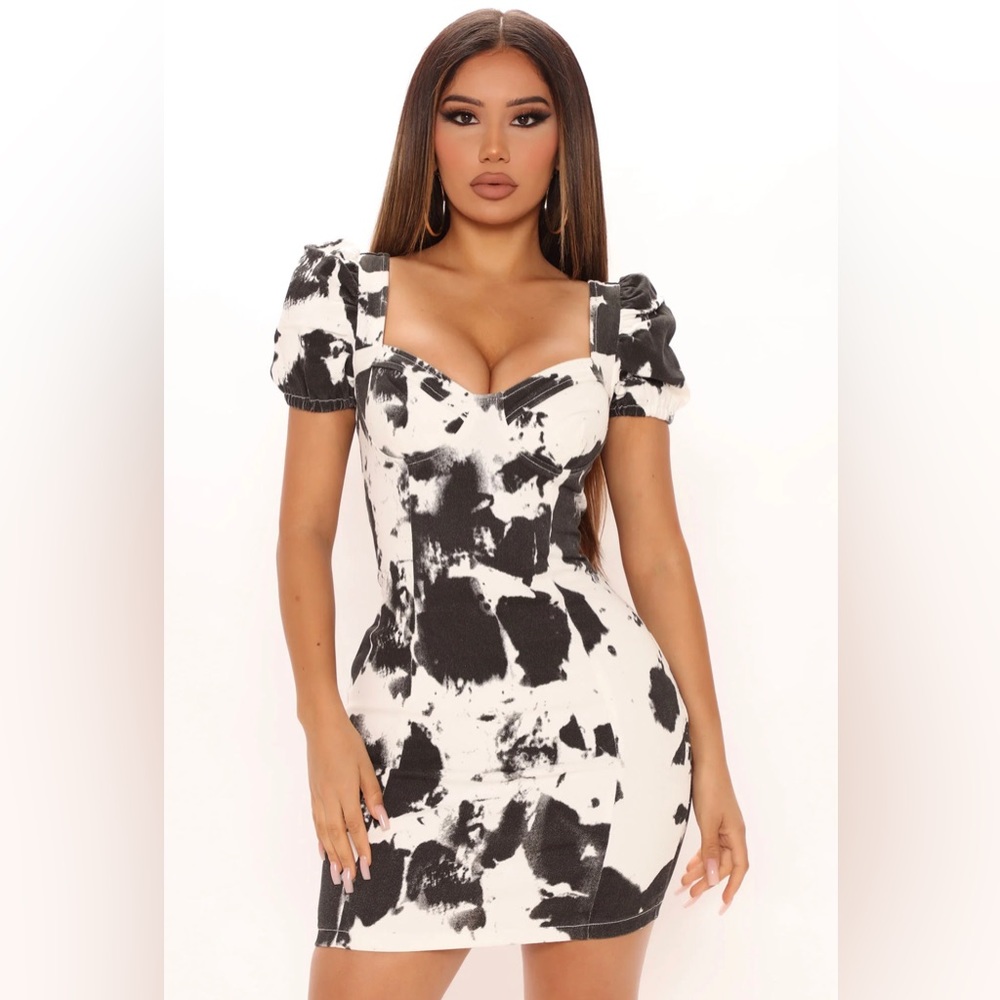 Black & white denim mini dress Fashion Nova